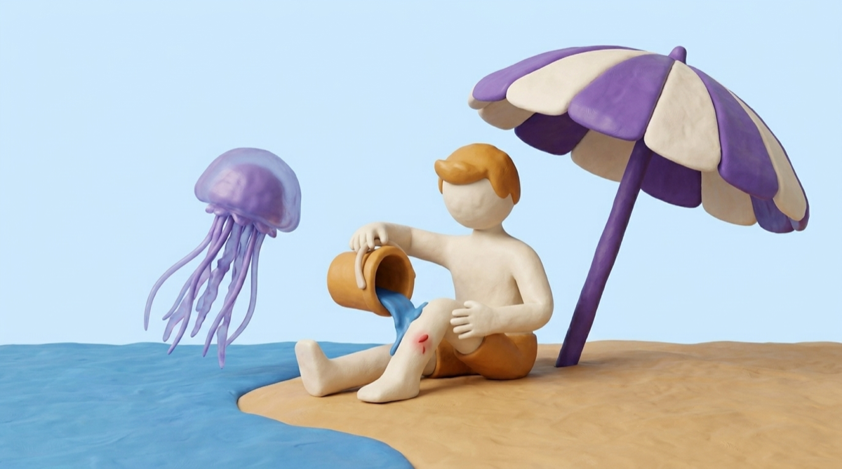 Rinse with seawater not fresh — remove tentacles with a card, not fingers